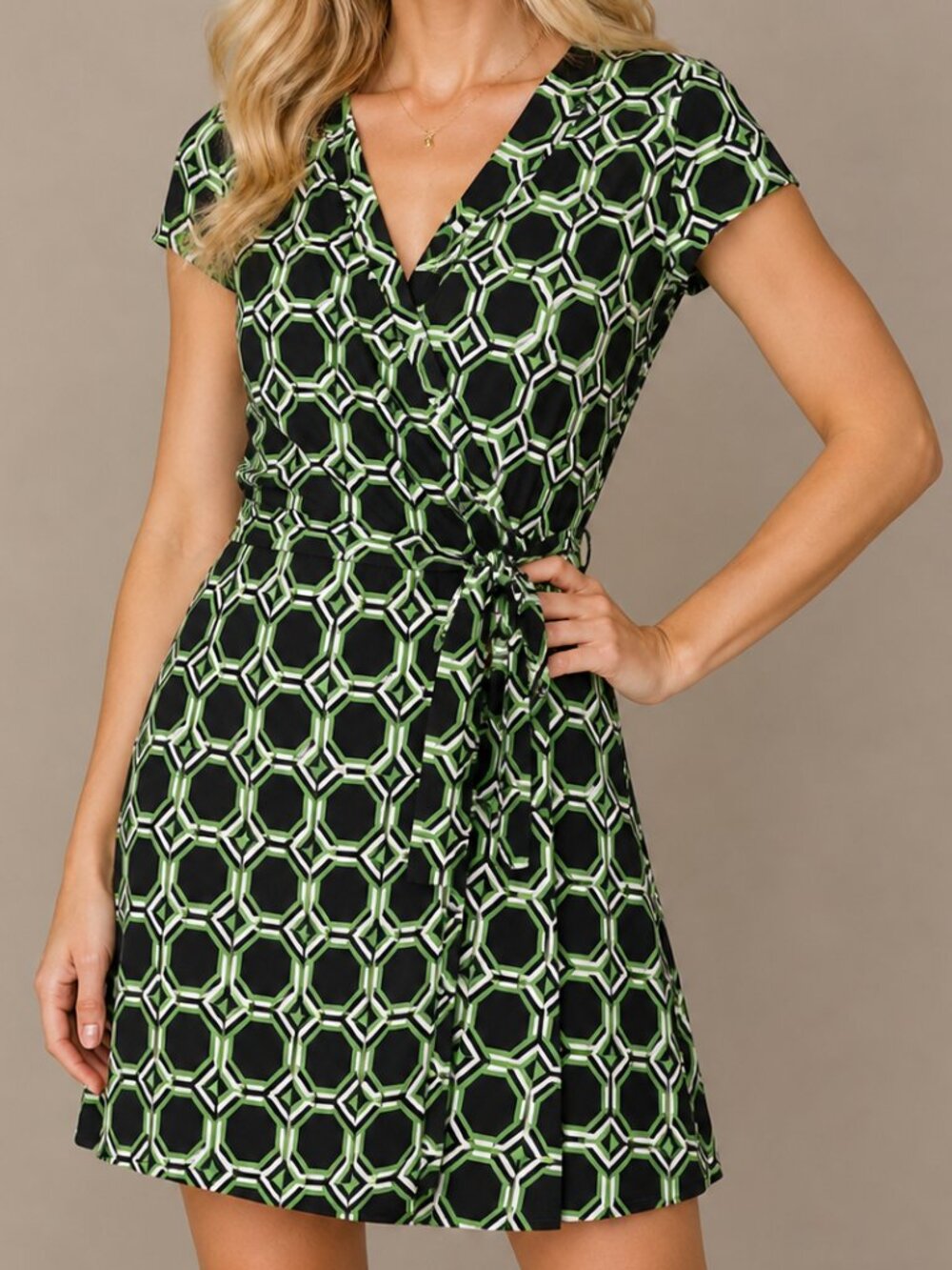 Liz Claiborne | Blue Green Geometric Mod Wrap Tie Dress Small